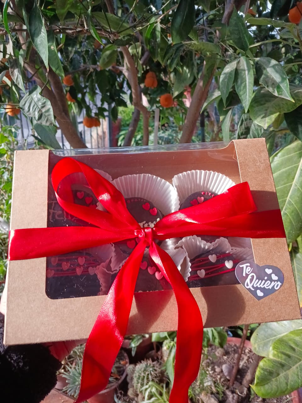 Caja de regalo con moño rojo lista para entregar